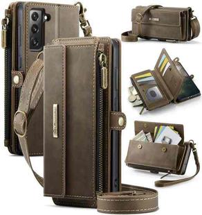 For Samsung Galaxy S21 FE 5G CaseMe C39 RFID Blocking Zipper Wallet Leather Phone Case with Crossbody Strap(Coffee)
