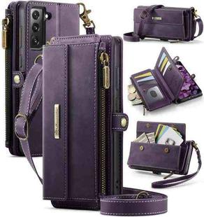For Samsung Galaxy S21 FE 5G CaseMe C39 RFID Blocking Zipper Wallet Leather Phone Case with Crossbody Strap(Purple)