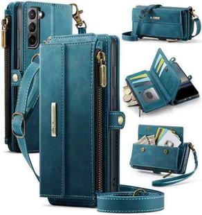For Samsung Galaxy S21+ 5G CaseMe C39 RFID Blocking Zipper Wallet Leather Phone Case with Crossbody Strap(Green)