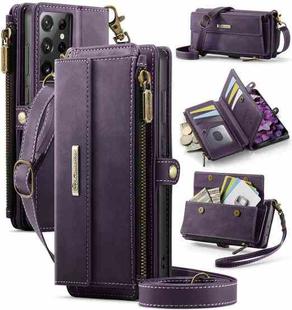 For Samsung Galaxy S21 Ultra 5G CaseMe C39 RFID Blocking Zipper Wallet Leather Phone Case with Crossbody Strap(Purple)