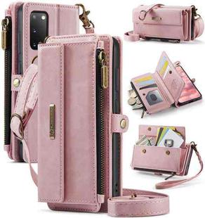 For Samsung Galaxy S20 5G CaseMe C39 RFID Blocking Zipper Wallet Leather Phone Case with Crossbody Strap(Pink)