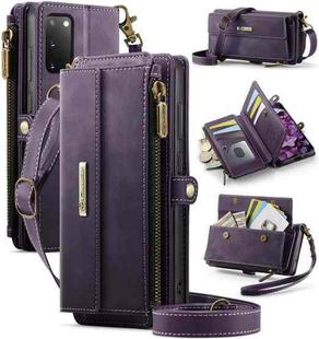 For Samsung Galaxy S20 5G CaseMe C39 RFID Blocking Zipper Wallet Leather Phone Case with Crossbody Strap(Purple)