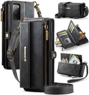 For Samsung Galaxy S20 FE 5G CaseMe C39 RFID Blocking Zipper Wallet Leather Phone Case with Crossbody Strap(Black)