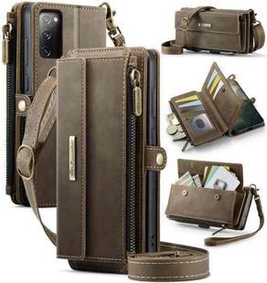 For Samsung Galaxy S20 FE 5G CaseMe C39 RFID Blocking Zipper Wallet Leather Phone Case with Crossbody Strap(Coffee)