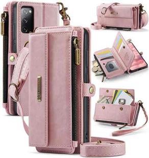 For Samsung Galaxy S20 FE 5G CaseMe C39 RFID Blocking Zipper Wallet Leather Phone Case with Crossbody Strap(Pink)