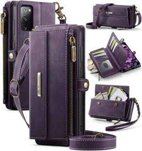 For Samsung Galaxy S20 FE 5G CaseMe C39 RFID Blocking Zipper Wallet Leather Phone Case with Crossbody Strap(Purple)