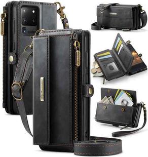 For Samsung Galaxy S20 Ultra 5G CaseMe C39 RFID Blocking Zipper Wallet Leather Phone Case with Crossbody Strap(Black)