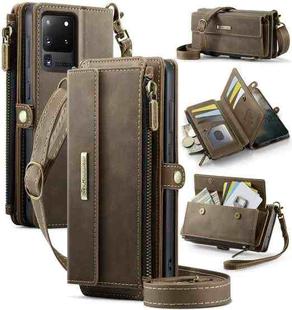 For Samsung Galaxy S20 Ultra 5G CaseMe C39 RFID Blocking Zipper Wallet Leather Phone Case with Crossbody Strap(Coffee)