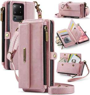 For Samsung Galaxy S20 Ultra 5G CaseMe C39 RFID Blocking Zipper Wallet Leather Phone Case with Crossbody Strap(Pink)