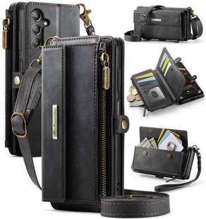 For Samsung Galaxy A13 CaseMe C39 RFID Blocking Zipper Wallet Leather Phone Case with Crossbody Strap(Black)