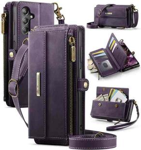 For Samsung Galaxy A13 CaseMe C39 RFID Blocking Zipper Wallet Leather Phone Case with Crossbody Strap(Purple)