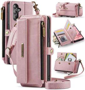 For Samsung Galaxy A14 CaseMe C39 RFID Blocking Zipper Wallet Leather Phone Case with Crossbody Strap(Pink)