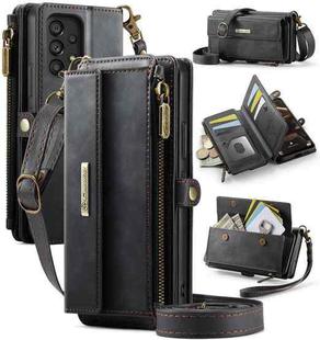 For Samsung Galaxy A53 CaseMe C39 RFID Blocking Zipper Wallet Leather Phone Case with Crossbody Strap(Black)