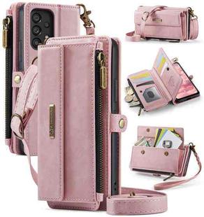 For Samsung Galaxy A53 CaseMe C39 RFID Blocking Zipper Wallet Leather Phone Case with Crossbody Strap(Pink)