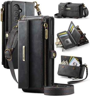 For Samsung Galaxy A54 5G CaseMe C39 RFID Blocking Zipper Wallet Leather Phone Case with Crossbody Strap(Black)