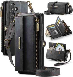 For Samsung Galaxy A55 5G CaseMe C39 RFID Blocking Zipper Wallet Leather Phone Case with Crossbody Strap(Black)