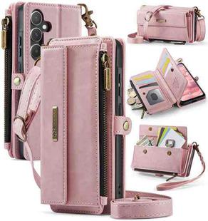 For Samsung Galaxy A55 5G CaseMe C39 RFID Blocking Zipper Wallet Leather Phone Case with Crossbody Strap(Pink)