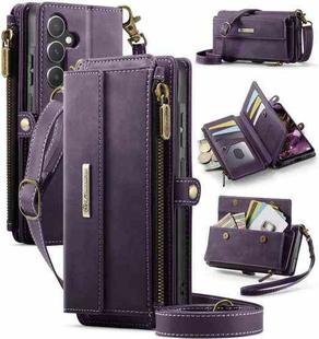 For Samsung Galaxy A55 5G CaseMe C39 RFID Blocking Zipper Wallet Leather Phone Case with Crossbody Strap(Purple)
