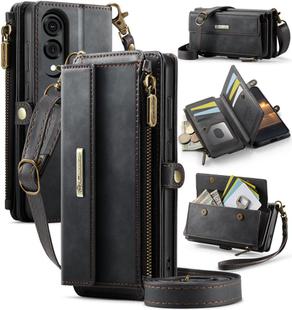 For Samsung Galaxy S25 Edge 5G CaseMe C39 RFID Blocking Zipper Wallet Leather Phone Case with Crossbody Strap(Black)
