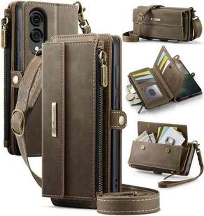 For Samsung Galaxy S25 Edge 5G CaseMe C39 RFID Blocking Zipper Wallet Leather Phone Case with Crossbody Strap(Coffee)