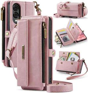 For Samsung Galaxy S25 Edge 5G CaseMe C39 RFID Blocking Zipper Wallet Leather Phone Case with Crossbody Strap(Pink)