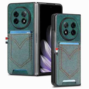 For OPPO Find N5 Denim Texture Leather Skin Phone Case with Card Slot(Green)
