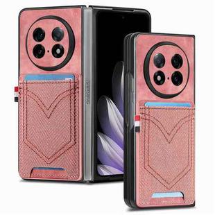 For OPPO Find N5 Denim Texture Leather Skin Phone Case with Card Slot(Pink)
