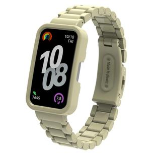 For Huawei Band  8 / 9 / 10 Watch Frame Integrated Three Beads Plastic Watch Band(Apricot)