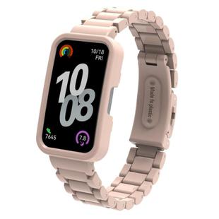 For Huawei Band  8 / 9 / 10 Watch Frame Integrated Three Beads Plastic Watch Band(Sakura Pink)