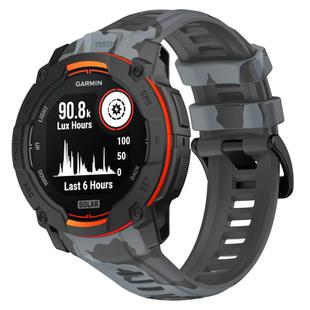 For Garmin Instinct 3 AMOLED / Solar 45mm Camouflage Printed Silicone Watch Band(Black Gray)
