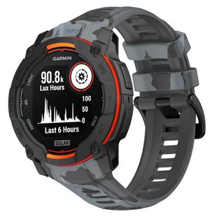 For Garmin Instinct 3 AMOLED / Solar 50mm Camouflage Printed Silicone Watch Band(Black Gray)