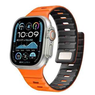 For Apple Watch 46mm / 49mm / 45mm / 44mm Norman Magnetic Silicone Watch Band(Orange Black)
