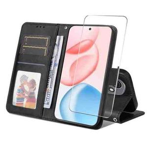 For Honor 400 ENKAY Card Wallet Calf Texture Leather Phone Case with Screen Film(Black)
