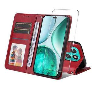For Honor X8c ENKAY Card Wallet Calf Texture Leather Phone Case with Screen Film(Red)