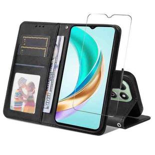 For Honor X6c 4G / X6b 4G ENKAY Card Wallet Calf Texture Leather Phone Case with Screen Film(Black)