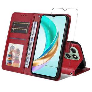 For Honor X6c 4G / X6b 4G ENKAY Card Wallet Calf Texture Leather Phone Case with Screen Film(Red)