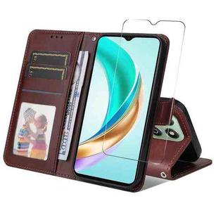 For Honor X6c 4G / X6b 4G ENKAY Card Wallet Calf Texture Leather Phone Case with Screen Film(Brown)