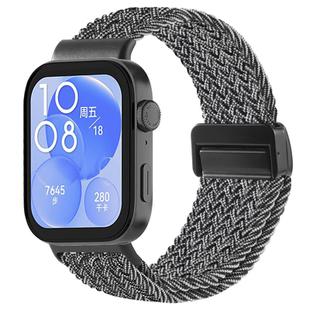 For Huawei Watch Fit 4 / Fit4 Pro / Fit3 Magnetic Buckle Loop Braid Watch Band(Black White Rhombus)