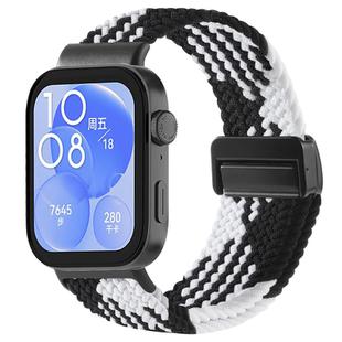 For Huawei Watch Fit 4 / Fit4 Pro / Fit3 Magnetic Buckle Loop Braid Watch Band(Black White)