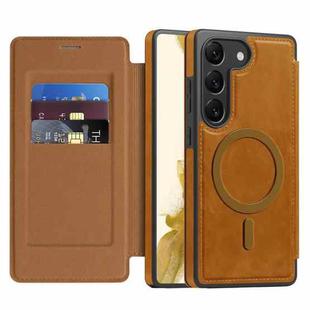 For Samsung Galaxy S22 5G Linton MagSafe Leather Phone Case(Brown)