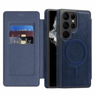 For Samsung Galaxy S22 Ultra 5G Linton MagSafe Leather Phone Case(Blue)
