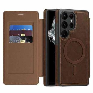 For Samsung Galaxy S22 Ultra 5G Linton MagSafe Leather Phone Case(Coffee)