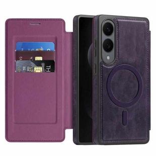 For Samsung Galaxy S25 Edge 5G Linton MagSafe Leather Phone Case(Purple)