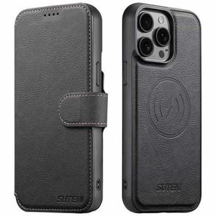 For iPhone 13 Pro Suteni Q05 2-in-1 Multi-function MagSafe Wallet Litchi Leather Phone Case(Black)