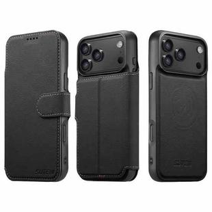 For iPhone 17 Pro Max Suteni Q05 2-in-1 Multi-function MagSafe Wallet Litchi Leather Phone Case(Black)