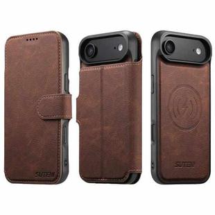 For iPhone 17 Air Suteni Q05 2-in-1 Multi-function MagSafe Wallet Litchi Leather Phone Case(Brown)