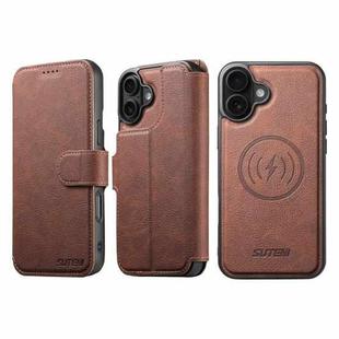 For iPhone 17 Suteni Q05 2-in-1 Multi-function MagSafe Wallet Litchi Leather Phone Case(Brown)