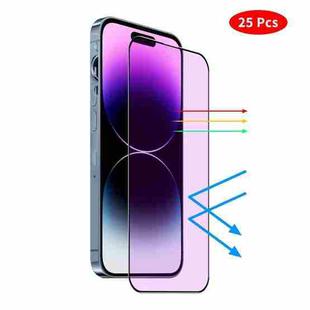 For iPhone 15 Plus JUNSUNMAY 25pcs Anti-Blue Light Silk Print HD Tempered Glass Film