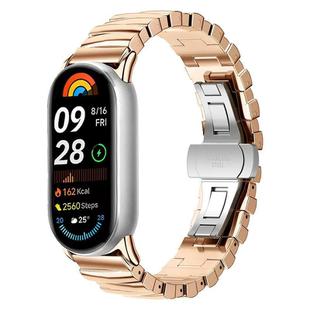 For Xiaomi Smart Band 9 / 8 Irregular Butterfly Buckle Metal Stainless Steel Watch Band(Rose Gold)
