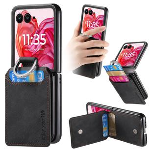 For Motorola Razr 60 Retro Leather Ring Wallet Phone Case(Black)